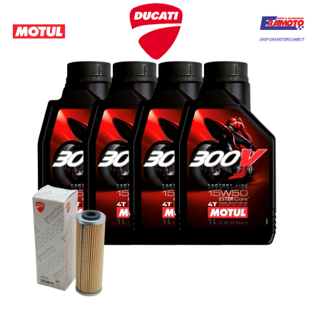 KIT TAGLIANDO MOTUL 300V 15W50+FILTRO OLIO ORIGINALE PER DUCATI 959 899 1999 MULTISTRADA V4 V2/V4 STREETFIGHTER V4