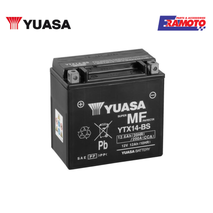 BATTERIA YUASA YTX14-BS ATTIVATA PER PIAGGIO/SUZUKI/KAWASAKI/HONDAYAMAHA/APRILIA/CAGIVA/HUSQVARNA/GUZZI/KYMCO/TRIUMPH/BMW/KTM