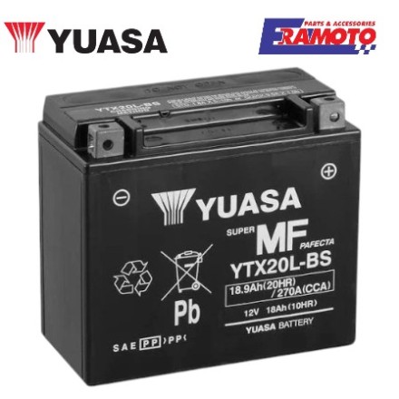 BATTERIA YUASA YTX20L-BS ATTIVATA PER BOMBARDIER-CAN AM / HARLEY DAVIDSON / HONDA / KYMCO / MOTOGUZZI / TRIUMPH / YAMAHA / TGB
