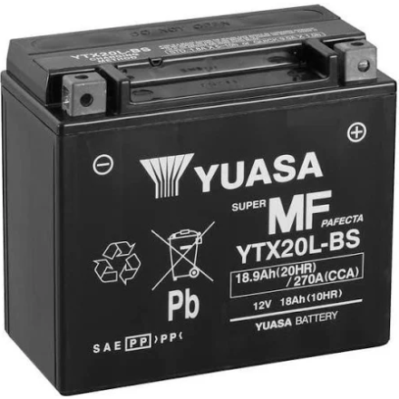 BATTERIA YUASA YTX20L-BS ATTIVATA PER BOMBARDIER-CAN AM / HARLEY DAVIDSON / HONDA / KYMCO / MOTOGUZZI / TRIUMPH / YAMAHA / TGB