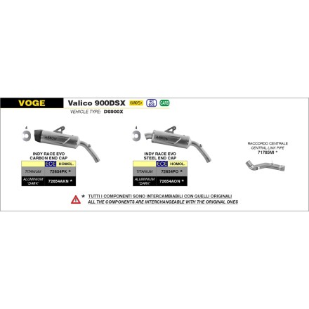 ARROW ORIGINALE MARMITTA SCARICO INDY-RACE EVO PER VOGE VALICO 900 DSX 2024/2025