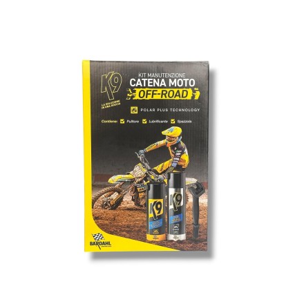 ORIGINALE BARDAHL KIT K9 PULITORE SPRAY + GRASSO + SPAZZOLA CATENA MOTO OFF-ROAD