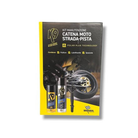 ORIGINALE BARDAHL KIT K9 PULITORE SPRAY + GRASSO + SPAZZOLA CATENA MOTO STRADA-PISTA